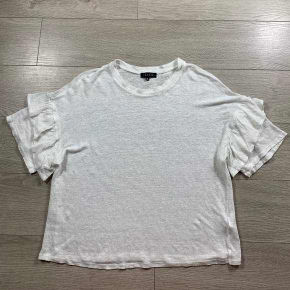 1. State 100% Linen White Ruffle Sleeve Top - Picture 2 of 9